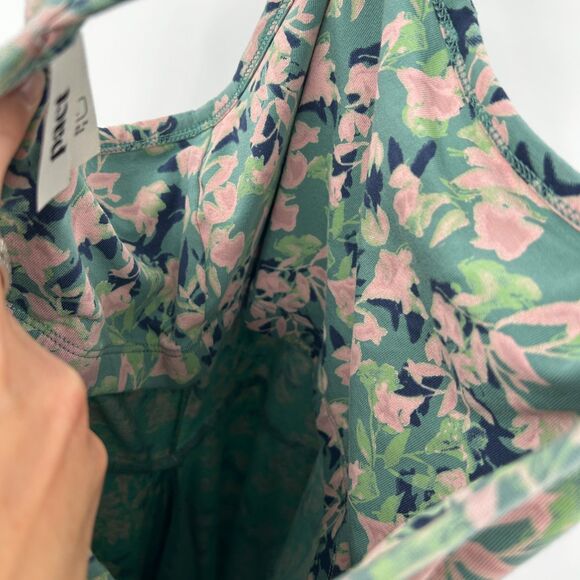 PACT Green Pink Floral Fit & Flare Racerback Summer Fall Midi Dress Size Large - Picture 8 of 10